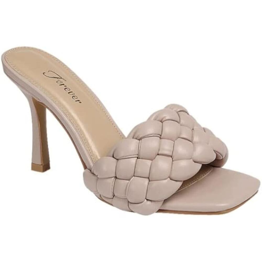 Forever Braided Heels Sandals Square Open Toe High Heeled Mules Blush Pink Sz 10